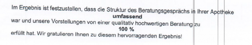 Hervorragende Bewertung der Beratungsqualität in der Pharao Apotheke