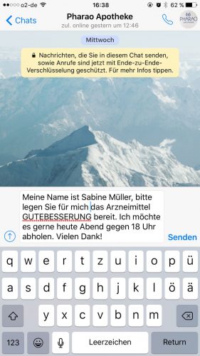 Neuer Service der Pharao Apotheke: Vorbestellungen mit Whatsapp